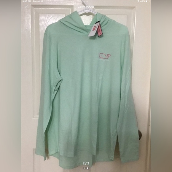 Vineyard Vines TriColor Vintage Whale Edgartown Hoodie Tee Mist Green Womens XL - Picture 2 of 2